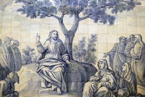 Kirche der Barmherzigkeit. Azulejos. Die Bergpredigt. Jesus. Evora. Portugal. von Portuguese School