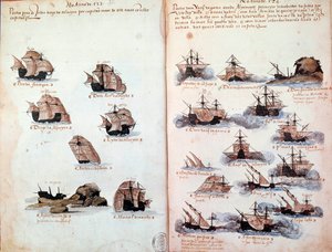 Manuskriptseite „Denkwürdigkeiten der Armadas von Portugal unter König Manuel I.“ von Portuguese School