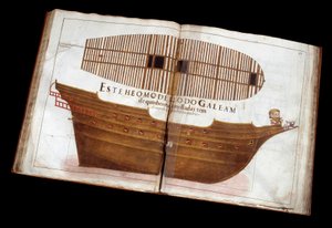 Schiffbau: Seite aus dem architektonischen Traktat (Livro de Tracas de Carpintaria) von Manuel Fernandez von Portuguese School