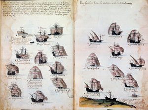 Kriegsschiffe. Erinnerungen an die Flotten von Portugal unter König Manuel I. (1469 - 1521). Manuskript von 1505. Paris. BN von Portuguese School