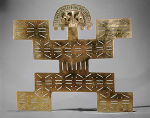 Gegossenes Tumbaga-Bruststück, aus Huaca del Dragon, Caldas, Kolumbien, Tolima-Stil