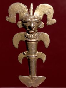 Präkolumbianische Kunst, Quimbaya-Zivilisation: anthropomorpher Anhänger aus Gold