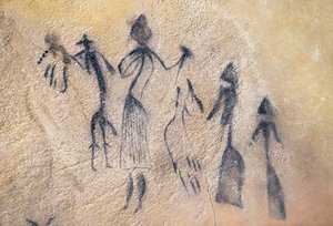 Phallischer Tanz des stilisierten-naturalistischen Typs, mesolithische Kunst