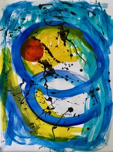Dynamisches Blau-Gelbes Abstrakt von Preston Harmon