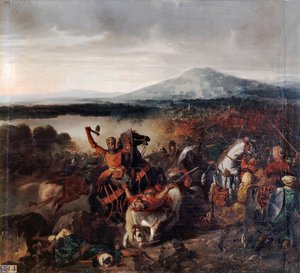 Roger I. von Sizilien in der Schlacht von Cerami im Jahr 1061 von Prosper Lafaye or Lafait