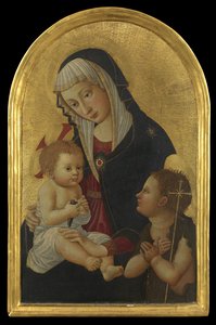 Jungfrau und Kind mit einem Stieglitz und dem kleinen Heiligen Johannes, nach 1460 von Pseudo Pier Francesco Fiorentino