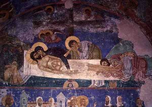 Die Trauernden am Kreuz, aus der Kathedrale der Verklärung des Erlösers, frühes 12. Jahrhundert