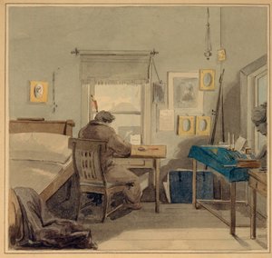 Bei der Arbeit. Im Haus von Pavel Naschtschokin, 1824 von Pyotr Fyodorovich Sokolov