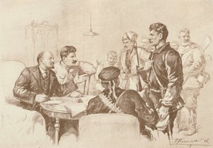 Lenin und Stalin sprechen zu den Rotgardisten im Smolny, 1917, 1939
