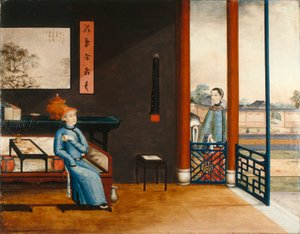 Herr liest auf einem Bett von Qing Dynasty Chinese School