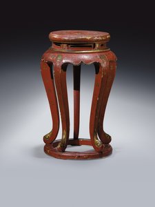 Jardinière (rot lackiert mit goldenen, braunen und grünen Details) von Qing Dynasty Chinese School