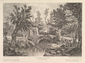 Ansicht der Lavandieres-Brücke am Bauernhaus, Mitte 18. Jahrhundert von Quentin Pierre Chedel