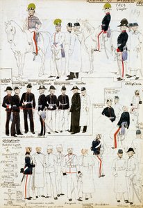 Uniformen des Herzogtums Modena im Jahr 1849, Tafel aus der Cenni Codex Sammlung militärischer Skizzen in Aquarell von Quinto Cenni