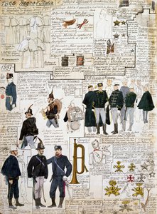 Uniformen des Königreichs Italien zwischen 1896 - 1897, Tafel aus dem Cenni-Codex, Sammlung militärischer Skizzen in Aquarell