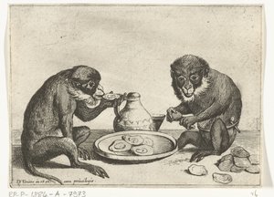 Zwei Affen essen Austern von Quirin Boel