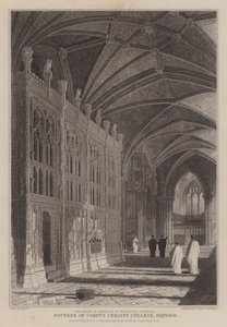 Das Heiligtum von Bischof Foxe, Gründer des Corpus Christi College, Oxford, in der Kathedrale von Winchester (Gravur) von R. (after) Essex