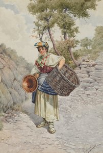 Bauernmädchen auf einem steinigen Weg, 1800er