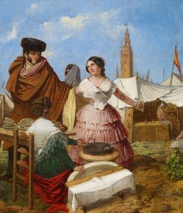 Flirten an einem Kringelstand auf der Messe von Sevilla