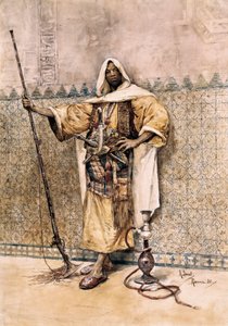 Orientalismus: Porträt eines arabischen Mannes, Soldat mit Waffen, er trägt Messer am Gürtel