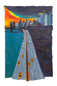 Oranger Himmel über New York, 2019 von Raina Goran