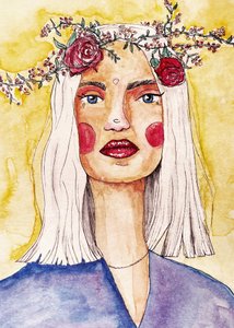 Dame mit Blumenkranz