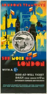 Sehen Sie mehr von London mit einem Schilling, London County Council LCC Tramways Poster, 1933