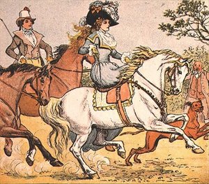 Eine feine Dame auf einem weißen Pferd von Ride a Cock Horse to Banbury Cross von Randolph Caldecott