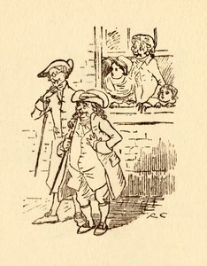 Zuschauer beobachten, wie John Gilpin vorbeigaloppiert, 1878, ca. 1918 von Randolph Caldecott