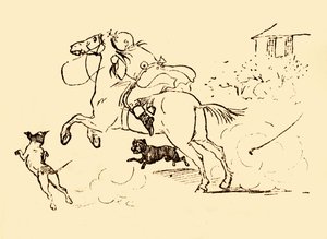 John Gilpin wird von Hunden gejagt, während sein Pferd außer Kontrolle gerät, 1878, um 1918