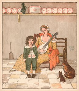 Meister Bill Primrose bereitet sich darauf vor, die Geschichte zu singen, um 1879