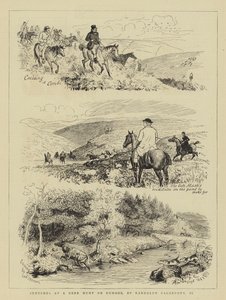 Skizzen bei einer Hirschjagd auf Exmoor