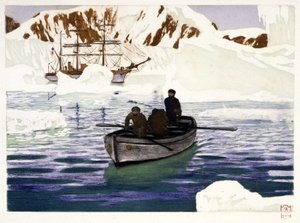 Charcot und die Besatzung der Pourquoi Pas am Pol - Zeichnung von Dugardier, in „Les belles croisières françaises“ von Paul Chack, Librairie de la Revue Française, Paris