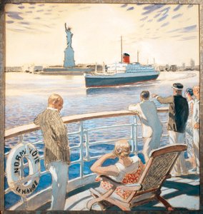 Erste Reise des Dampfschiffs Normandie, Der Eingang zum Hafen von New York