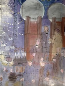 La Fée Électricité, Detail der linken Seite, Wissenschaftler darstellend