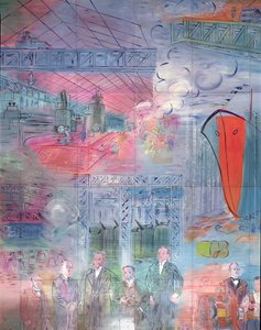 Die Fee Elektrizität, Detail der linken Seite, das die Eisen- und Stahlindustrie darstellt von Raoul Dufy