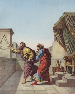 Jesaja informiert König Hiskia von Juda, dass er noch fünfzehn Jahre leben wird (Farblithografie) von after Raphael