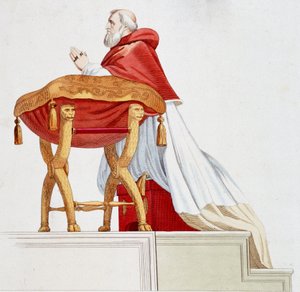 Porträt von Papst Julius II. im Gebet. Gravur nach einem Gemälde von Raphael von after Raphael