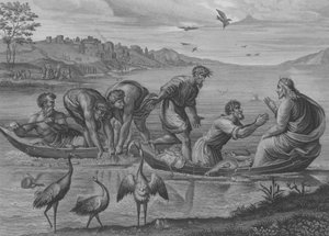 Der wunderbare Fischfang, Lukas 5, Vers 1-12 (Gravur) von after Raphael