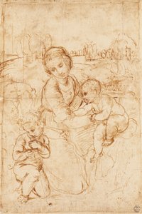 Madonna mit Kind und dem kleinen Johannes dem Täufer, ca. 1508, von Raphael (1483-1520), Zeichnung