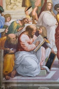 Die Schule von Athen, Detail von Pythagoras und seinen Schülern, Stanza della Segnatura von Raphael (1483 1520)