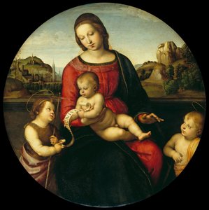 Maria mit dem Kind, Johannes dem Täufer und einem heiligen Knaben, Madonna Terranuova, ca. 1505 von Raffaello Sanzio Raphael