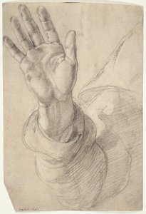 Erhobene rechte Hand, mit nach außen gerichteter Handfläche: Studie für den heiligen Petrus von Raphael