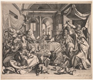 Stultitiam patiuntur opes Reichtum erlaubt Dummheit, oder, Allegorie von Reichtum, Lust und Dummheit von Raphael Sadeler