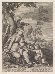 Heilige Familie bei einem Baum mit Johannes dem Täufer als Kind von Raphaël Sadeler (I)