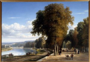 Spaziergang im Saint-Cloud-Park. Gemälde von Raymond Esbrat (1809-1856) 1850 Roanne. Musee Joseph Dechelette von Raymond Esbrat
