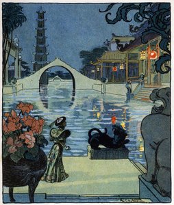 Aladdin vor dem Palast des afrikanischen Magiers: Illustration für das Märchen 