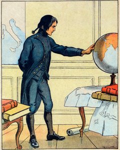 Napoleon Bonaparte (1769-1821) konsultiert einen Globus in der Schule von Brienne im Alter von 19 Jahren, aus 