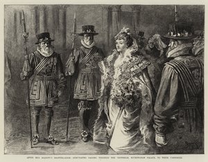 Nach dem Empfang Ihrer Majestät, Debütantinnen passieren das Vestibül, Buckingham Palace, zu ihren Kutschen von Reginald Thomas Cleaver