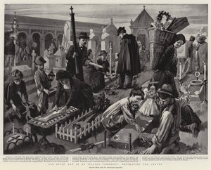 Allerseelen auf einem italienischen Friedhof, die Gräber schmückend von Reginald Thomas Cleaver