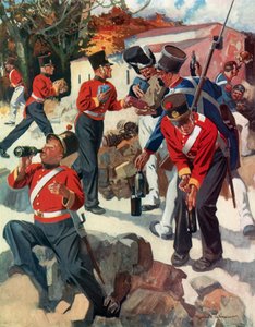 Entente Cordiale - Englische und französische Truppen teilen Geschenke während Wellingtons Feldzug auf der Halbinsel von Reginald Thomas Cleaver